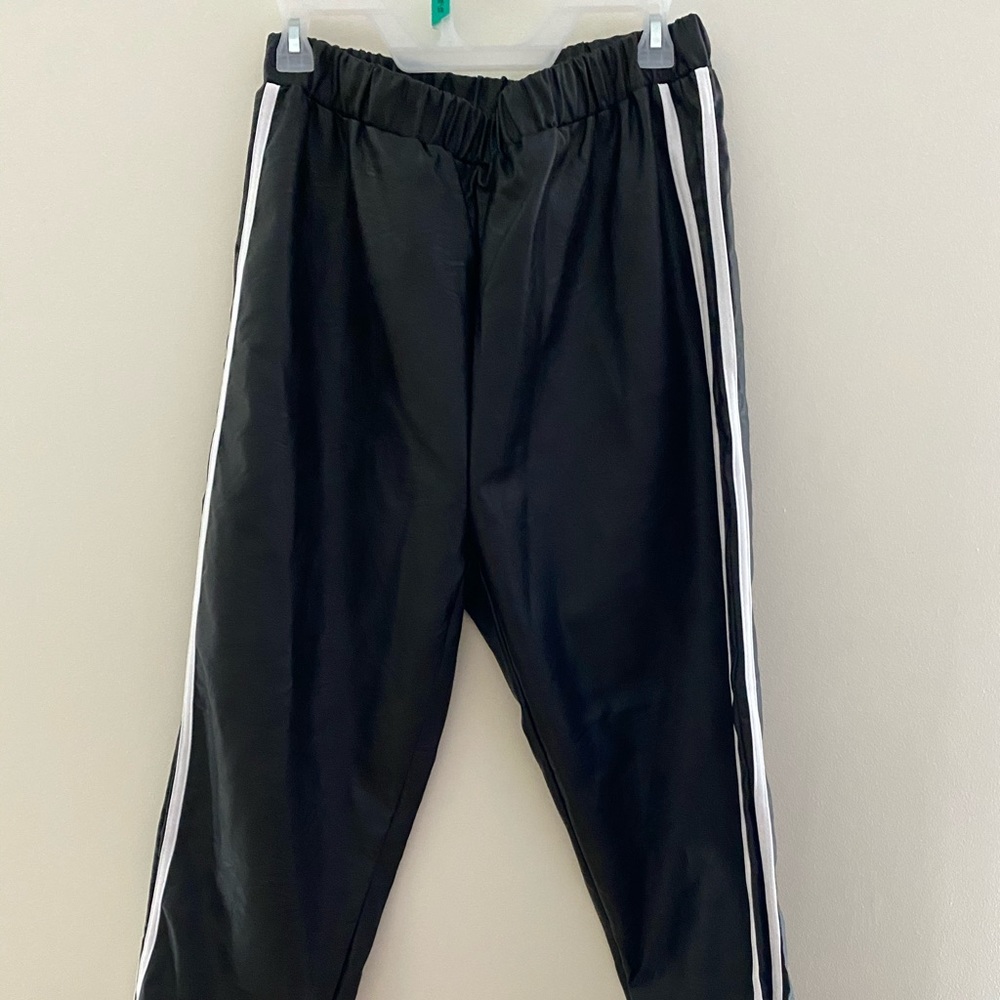 Black Elastic Wait PU Leather Pants